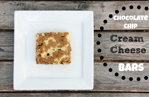 Chocolate Chip Cream Cheese Bars with text