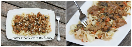 butter noodles with beef sauce collage